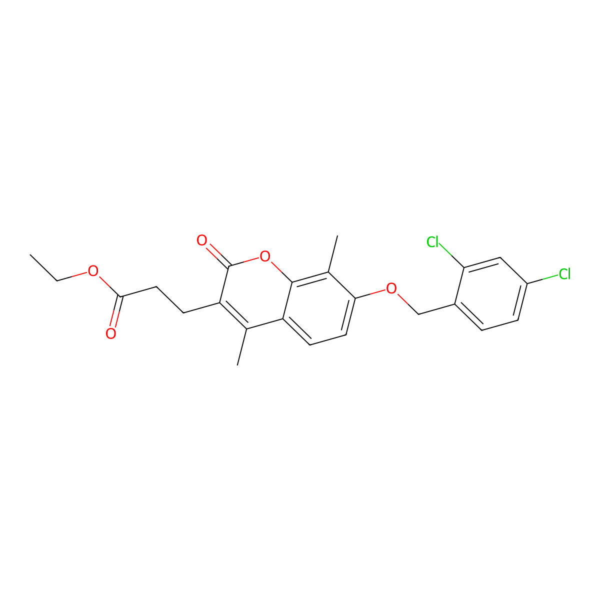 ethyl 3-{7-[(2,4-dichlorobenzyl)oxy]-4,8-dimethyl-2-oxo-2H-chromen-3-yl}propanoate molecular structure, CAS 858760-12-0