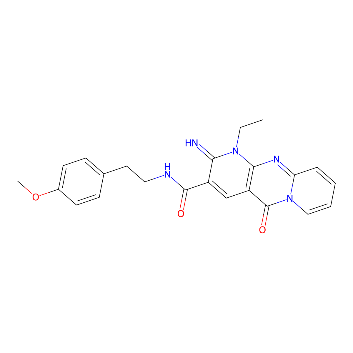 1-ethyl-2-imino-N~3~-(4-methoxyphenethyl)-5-oxo-1,5-dihydro-2H-dipyrido[1,2-a:2,3-d]pyrimidine-3-carboxamide molecular structure, CAS 858760-18-6