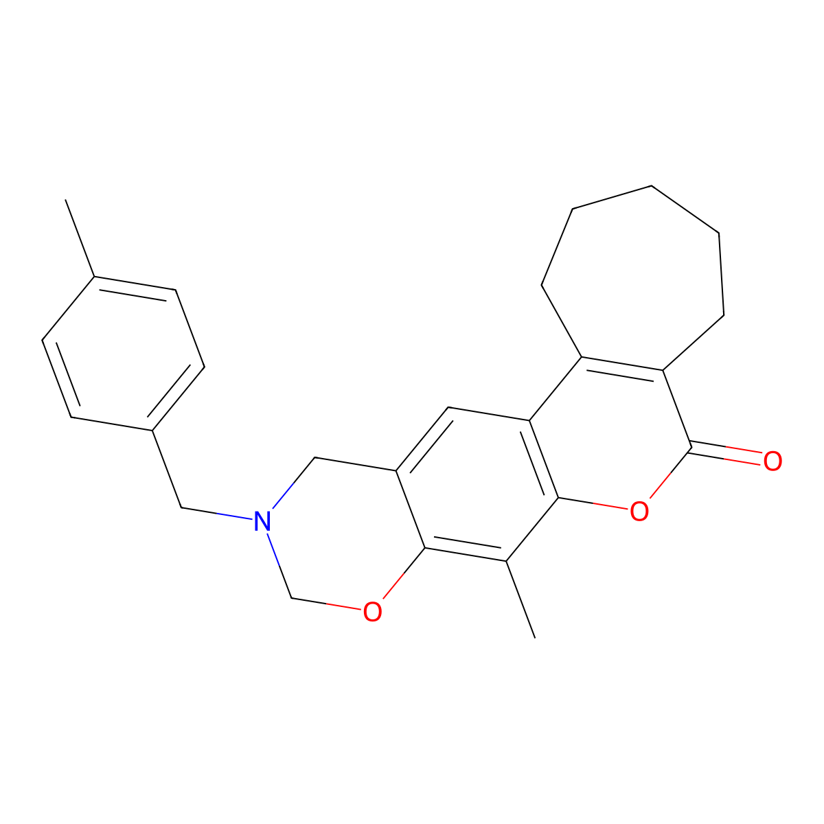8-methyl-11-(4-methylbenzyl)-2,3,4,5,11,12-hexahydro-10H-cyclohepta[3,4]chromeno[6,7-e][1,3]oxazin-6(1H)-one molecular structure, CAS 858760-20-0