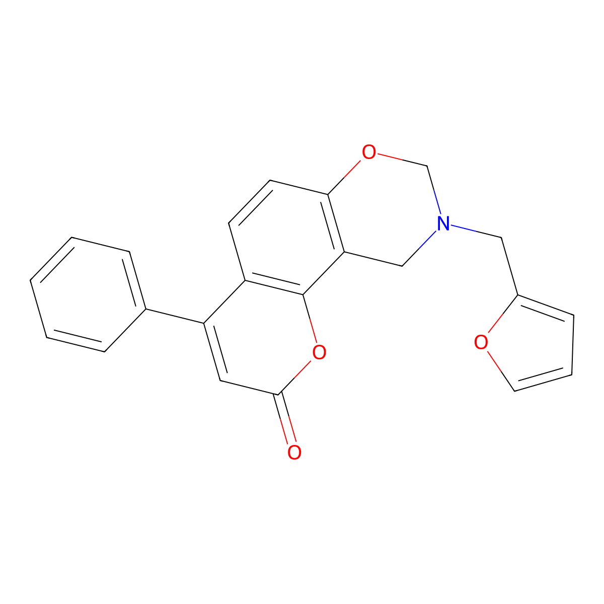 9-(furan-2-ylmethyl)-4-phenyl-9,10-dihydro-2H,8H-chromeno[8,7-e][1,3]oxazin-2-one molecular structure, CAS 858760-25-5