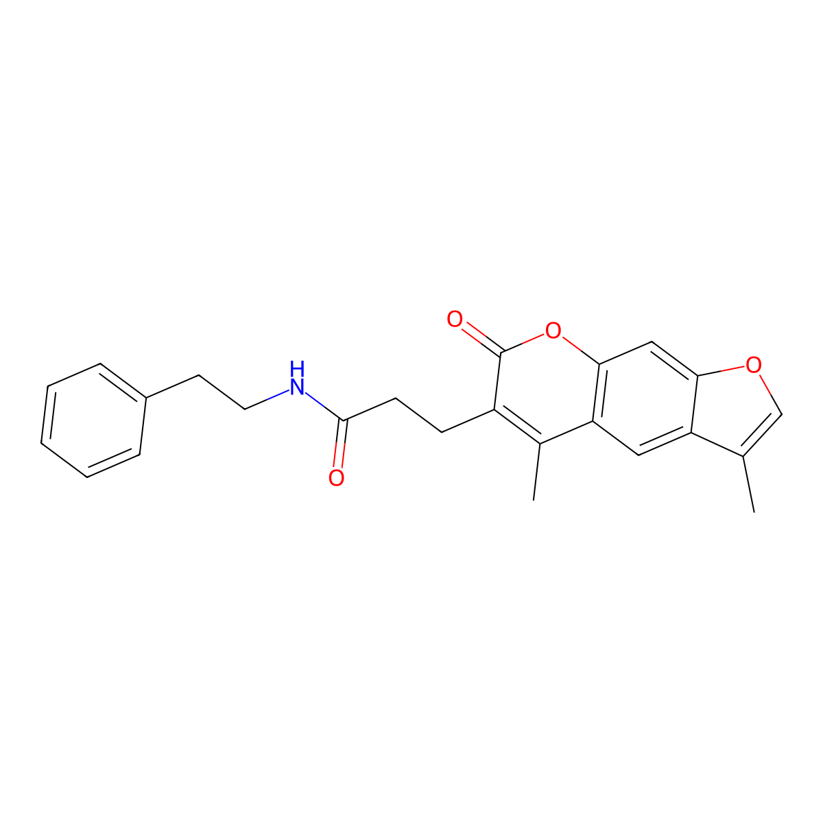 3-(3,5-dimethyl-7-oxo-7H-furo[3,2-g]chromen-6-yl)-N-(2-phenylethyl)propanamide molecular structure, CAS 858760-26-6