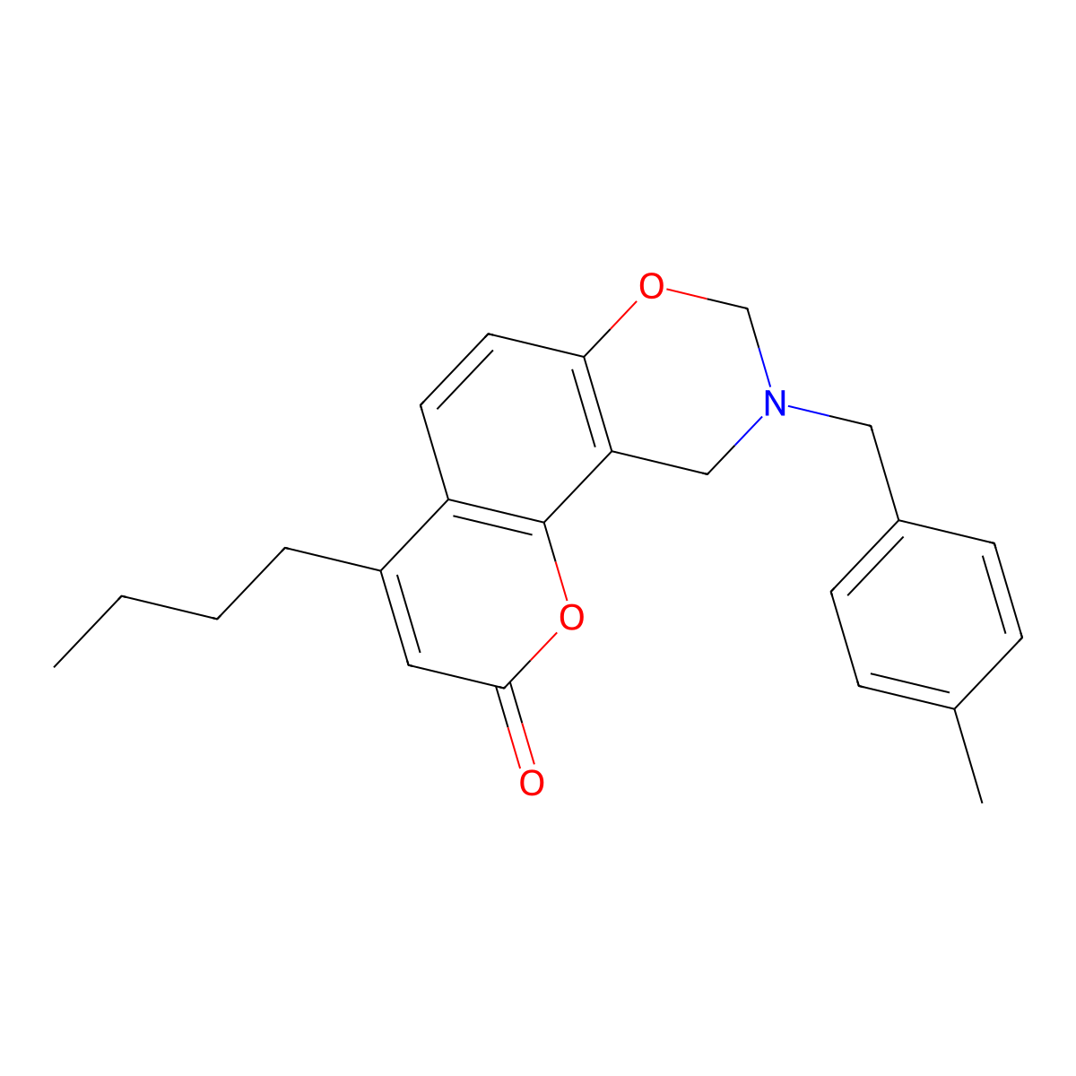 4-butyl-9-(4-methylbenzyl)-9,10-dihydro-2H,8H-chromeno[8,7-e][1,3]oxazin-2-one molecular structure, CAS 858760-39-1