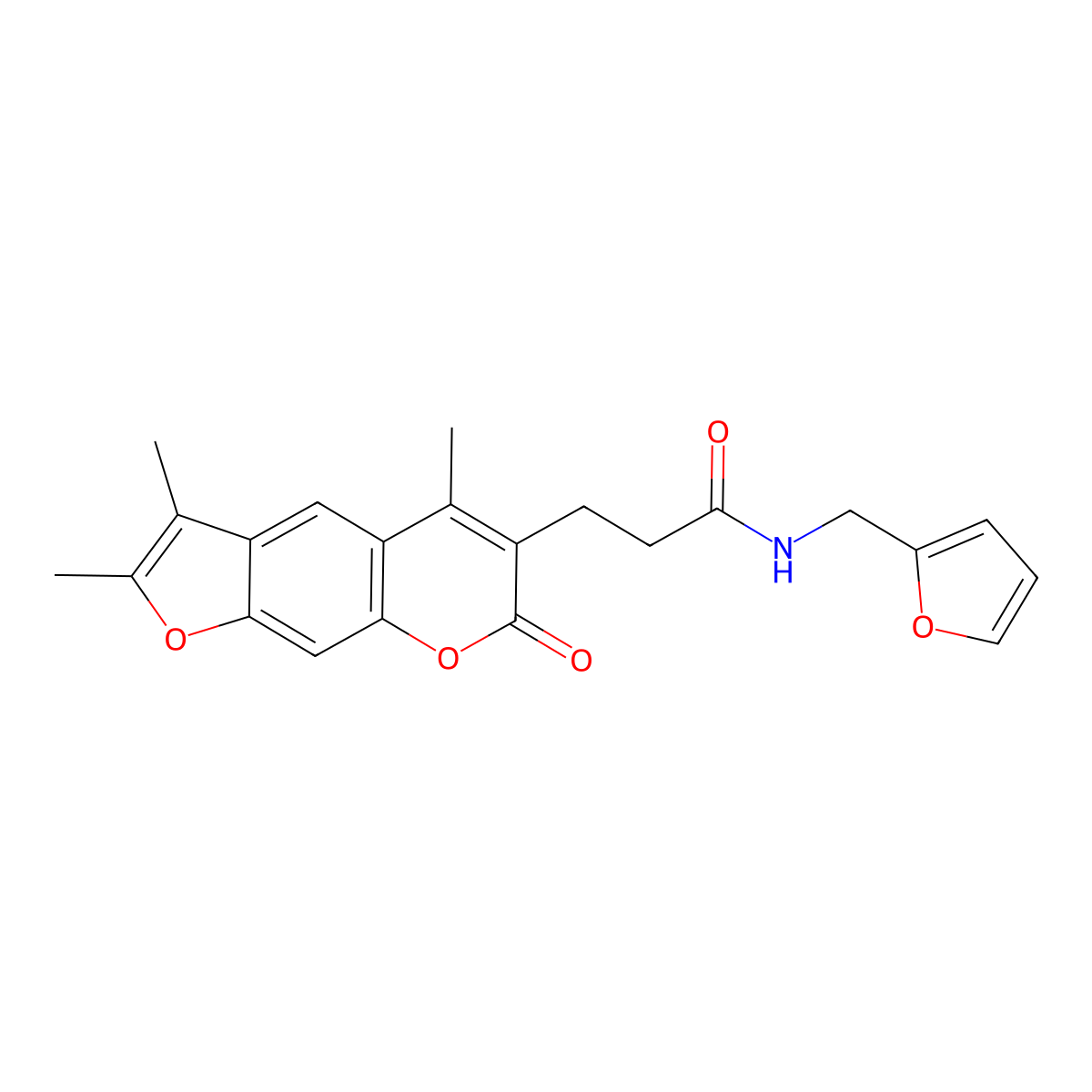 N-(2-furylmethyl)-3-(2,3,5-trimethyl-7-oxo-7H-furo[3,2-g]chromen-6-yl)propanamide molecular structure, CAS 858760-52-8