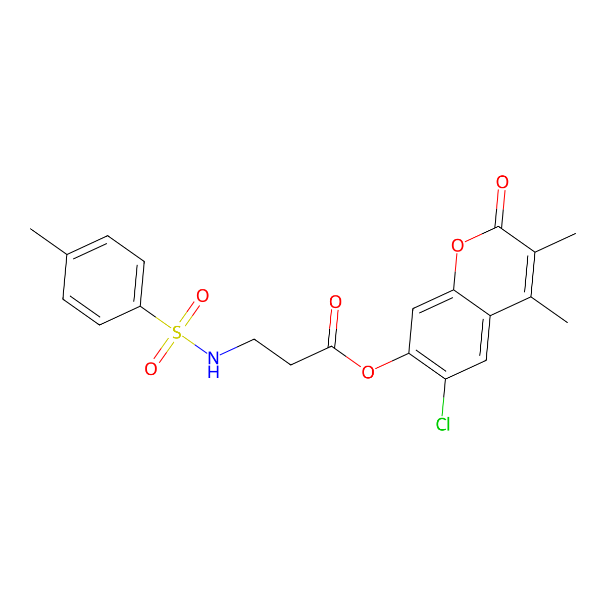 6-chloro-3,4-dimethyl-2-oxo-2H-chromen-7-yl N-[(4-methylphenyl)sulfonyl]-beta-alaninate molecular structure, CAS 858760-57-3