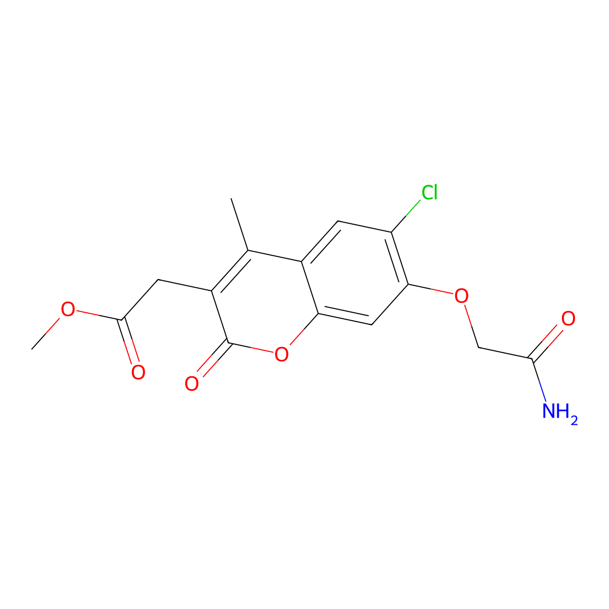methyl [7-(2-amino-2-oxoethoxy)-6-chloro-4-methyl-2-oxo-2H-chromen-3-yl]acetate molecular structure, CAS 858760-62-0