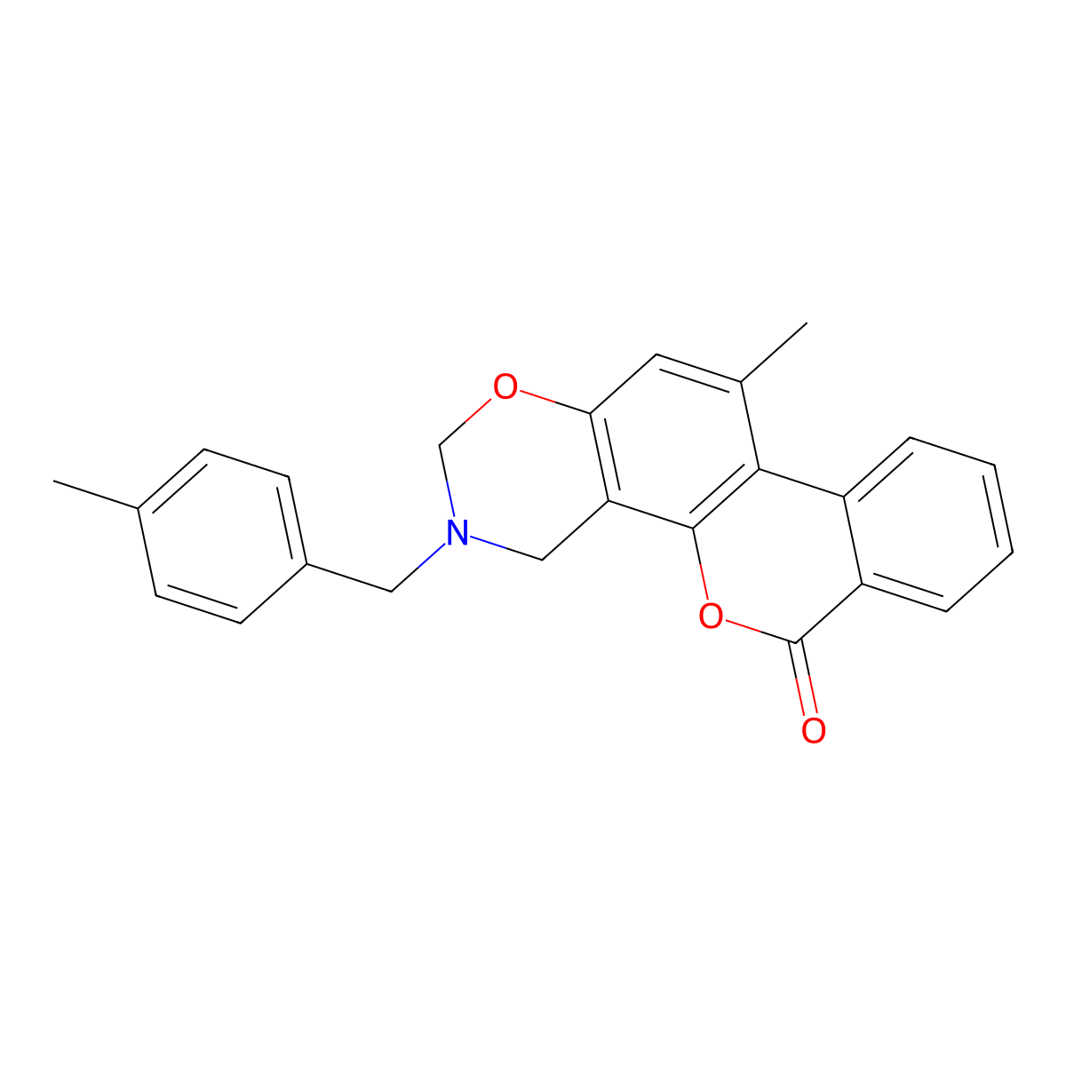 11-methyl-3-(4-methylbenzyl)-3,4-dihydro-2H,6H-benzo[3,4]chromeno[8,7-e][1,3]oxazin-6-one molecular structure, CAS 858760-89-1