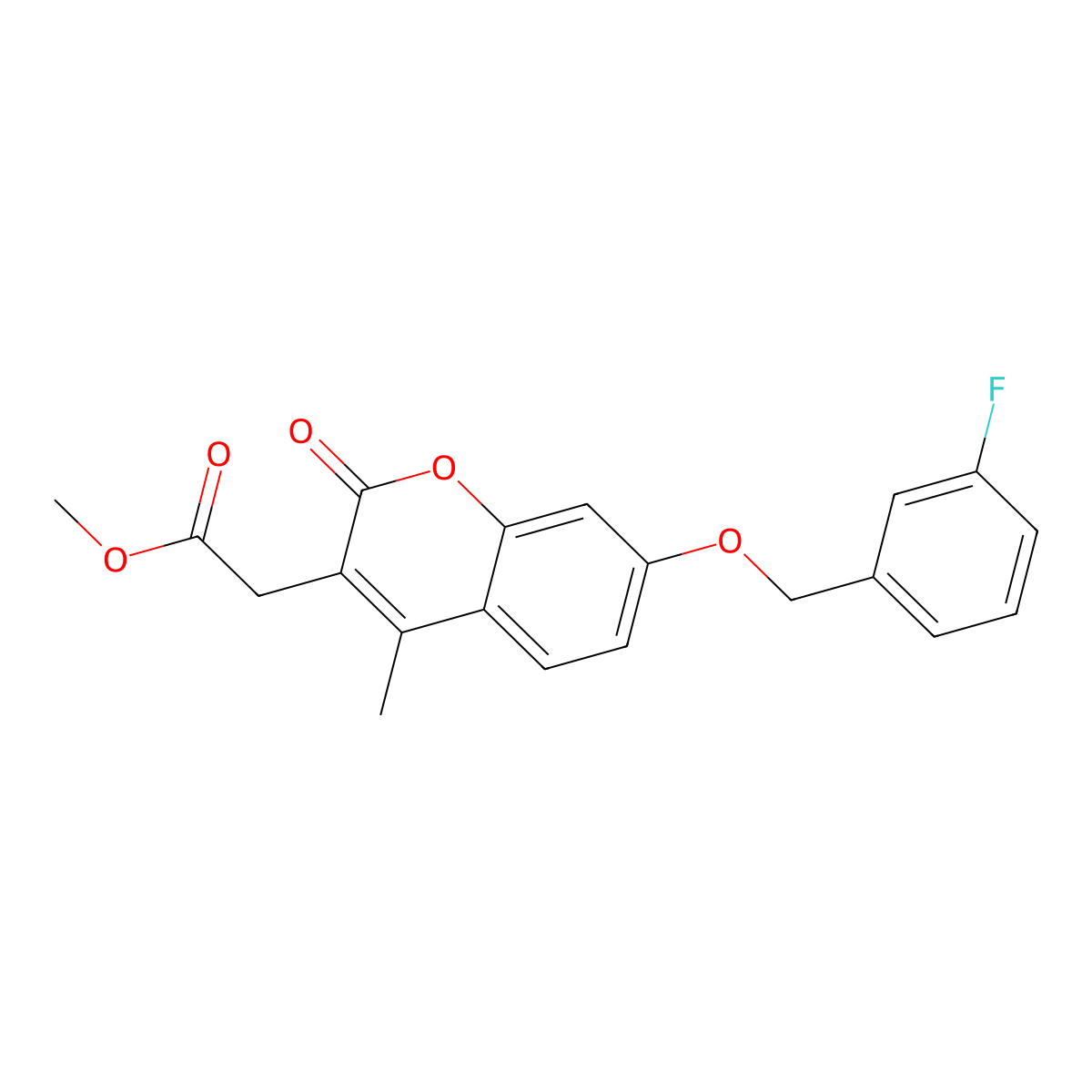 methyl {7-[(3-fluorobenzyl)oxy]-4-methyl-2-oxo-2H-chromen-3-yl}acetate molecular structure, CAS 858760-91-5