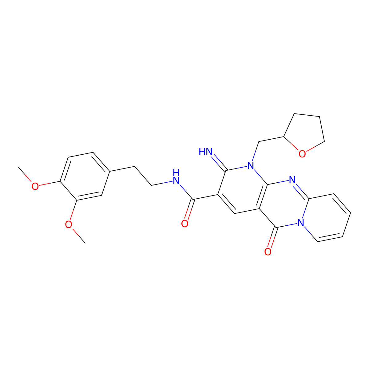 N-homoveratryl-2-imino-5-keto-1-(tetrahydrofurfuryl)dipyrido[1,2-d:3'',4''-f]pyrimidine-3-carboxamide molecular structure, CAS 858760-93-7