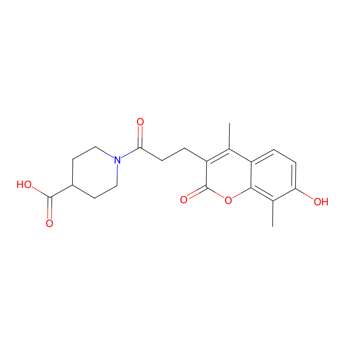 1-[3-(7-hydroxy-4,8-dimethyl-2-oxo-2H-chromen-3-yl)propanoyl]piperidine-4-carboxylic acid molecular structure, CAS 858761-14-5