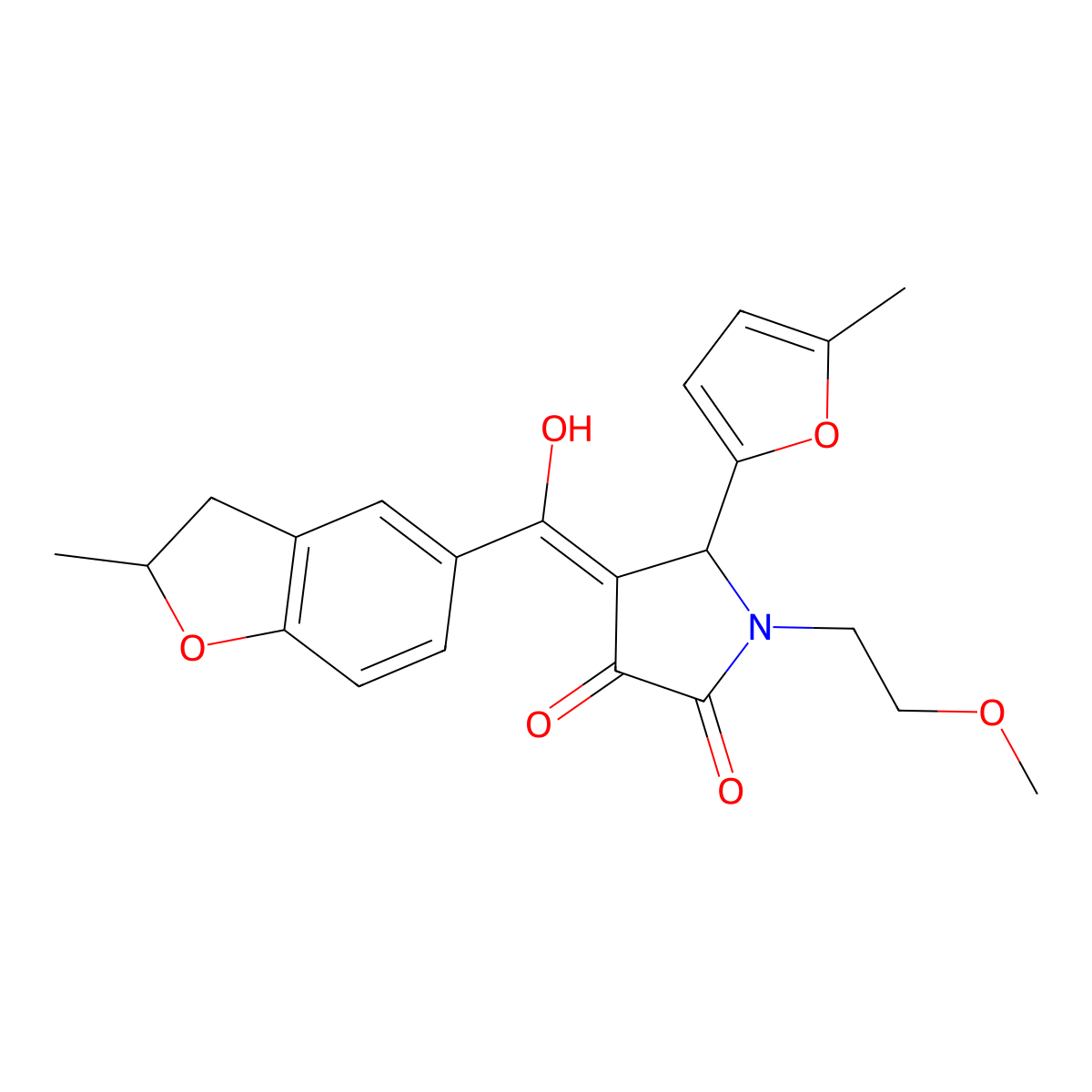 3-hydroxy-1-(2-methoxyethyl)-4-(2-methyl-2,3-dihydro-1-benzofuran-5-carbonyl)-5-(5-methylfuran-2-yl)-2,5-dihydro-1H-pyrrol-2-one molecular structure, CAS 858761-19-0