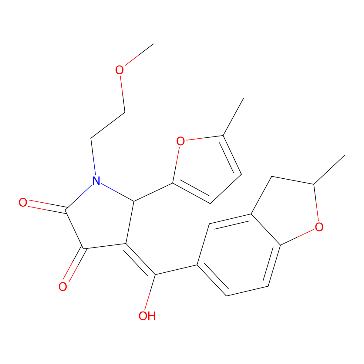 3-hydroxy-1-(2-methoxyethyl)-4-(2-methyl-2,3-dihydro-1-benzofuran-5-carbonyl)-5-(5-methylfuran-2-yl)-2,5-dihydro-1H-pyrrol-2-one molecular structure, CAS 858761-19-0