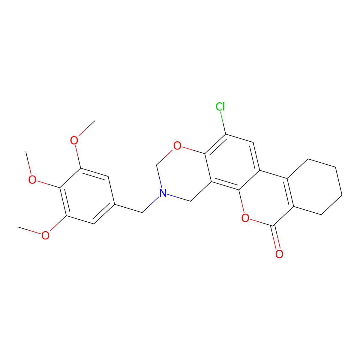 12-chloro-3-(3,4,5-trimethoxybenzyl)-3,4,7,8,9,10-hexahydro-2H,6H-benzo[3,4]chromeno[8,7-e][1,3]oxazin-6-one molecular structure, CAS 858761-46-3