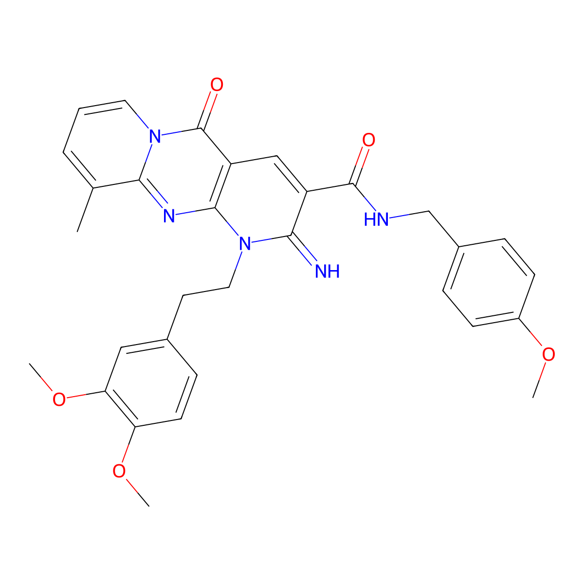 1-[2-(3,4-dimethoxyphenyl)ethyl]-2-imino-N-(4-methoxybenzyl)-10-methyl-5-oxo-1,5-dihydro-2H-dipyrido[1,2-a:2',3'-d]pyrimidine-3-carboxamide molecular structure, CAS 858761-52-1