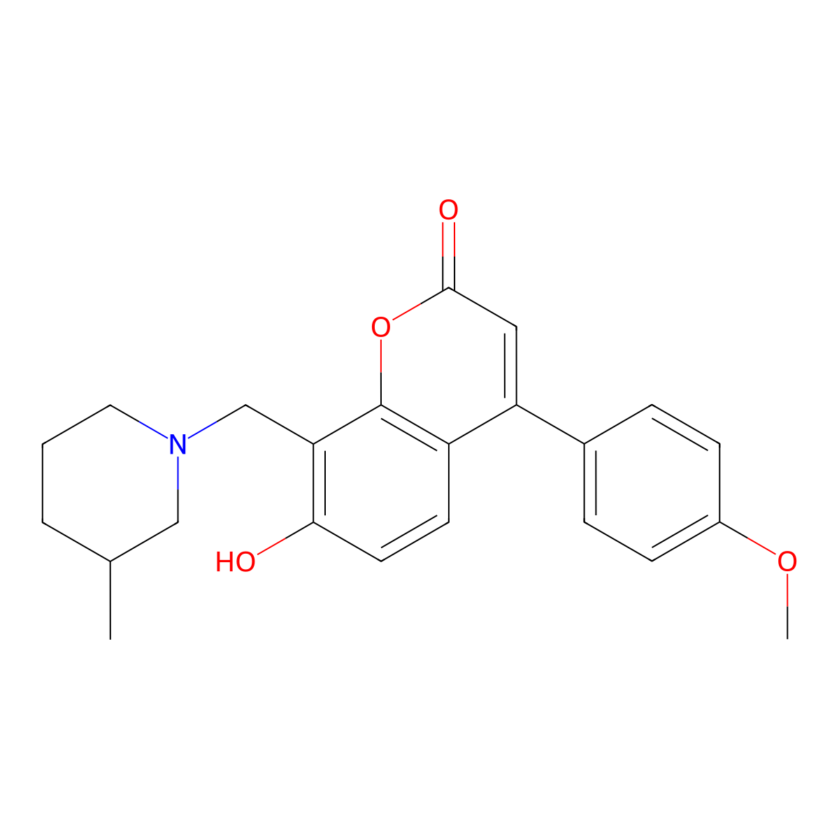 7-hydroxy-4-(4-methoxyphenyl)-8-[(3-methylpiperidin-1-yl)methyl]-2H-chromen-2-one molecular structure, CAS 858761-53-2