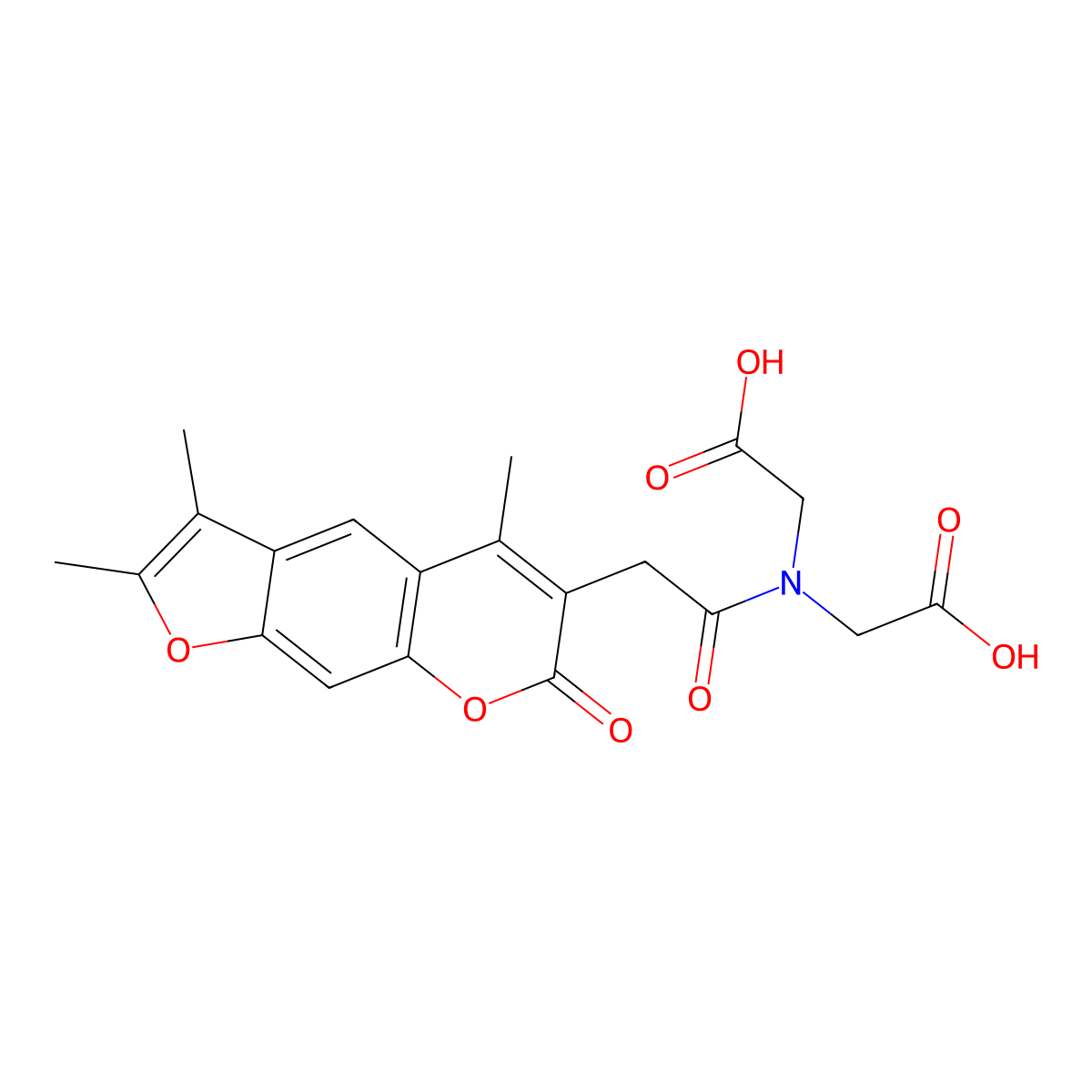 2,2'-((2-(2,3,5-trimethyl-7-oxo-7H-furo[3,2-g]chromen-6-yl)acetyl)azanediyl)diacetic acid molecular structure, CAS 858761-70-3