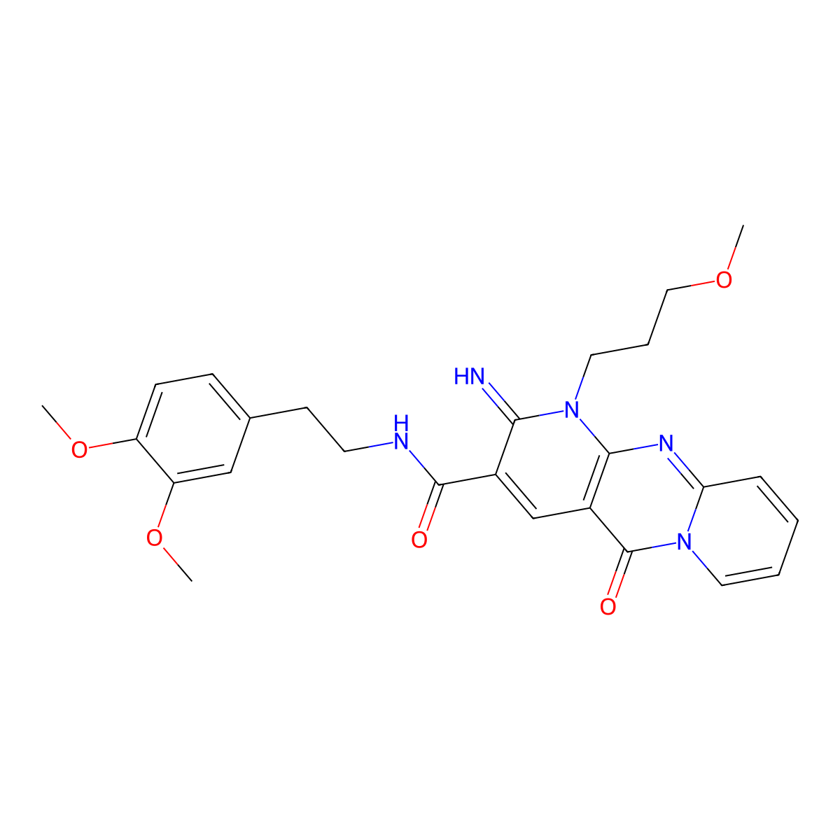 N-[2-(3,4-dimethoxyphenyl)ethyl]-6-imino-7-(3-methoxypropyl)-2-oxo-1,7,9-triazatricyclo[8.4.0.0^{3,8}]tetradeca-3(8),4,9,11,13-pentaene-5-carboxamide molecular structure, CAS 858761-71-4