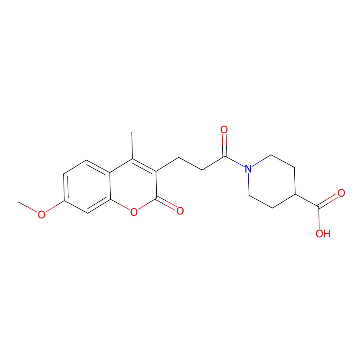 1-[3-(7-methoxy-4-methyl-2-oxo-2H-chromen-3-yl)propanoyl]piperidine-4-carboxylic acid molecular structure, CAS 858761-76-9