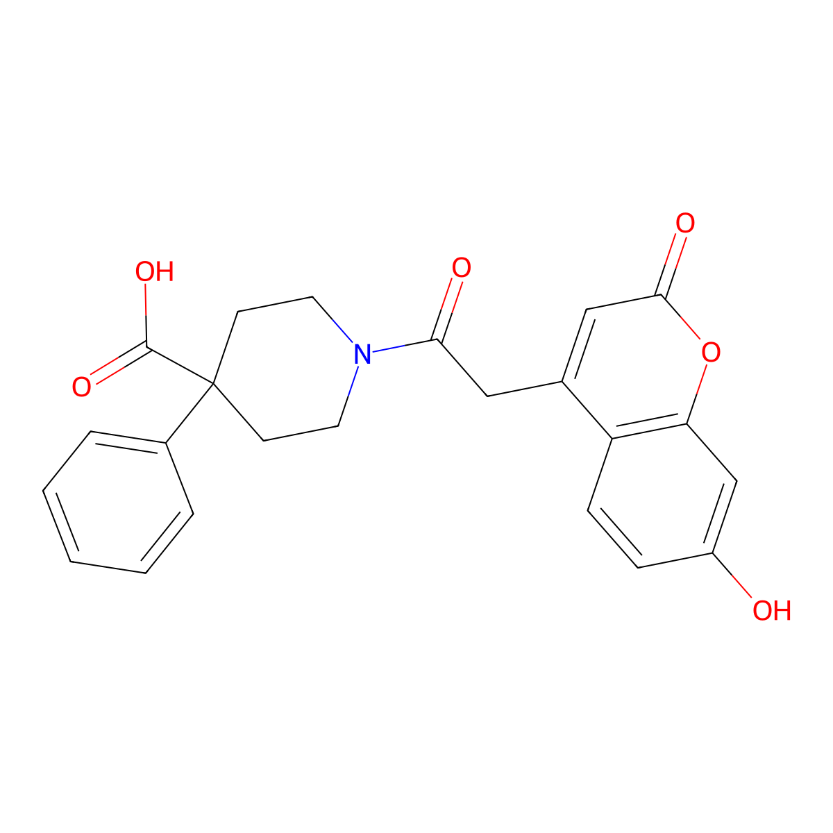 1-[(7-hydroxy-2-oxo-2H-chromen-4-yl)acetyl]-4-phenylpiperidine-4-carboxylic acid molecular structure, CAS 858761-91-8