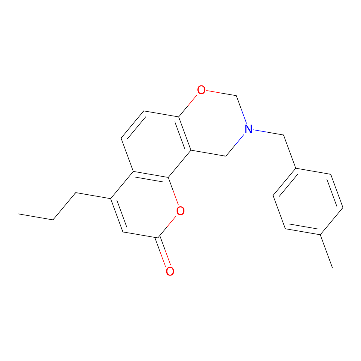 9-(4-methylbenzyl)-4-propyl-9,10-dihydro-2H,8H-chromeno[8,7-e][1,3]oxazin-2-one molecular structure, CAS 858761-98-5