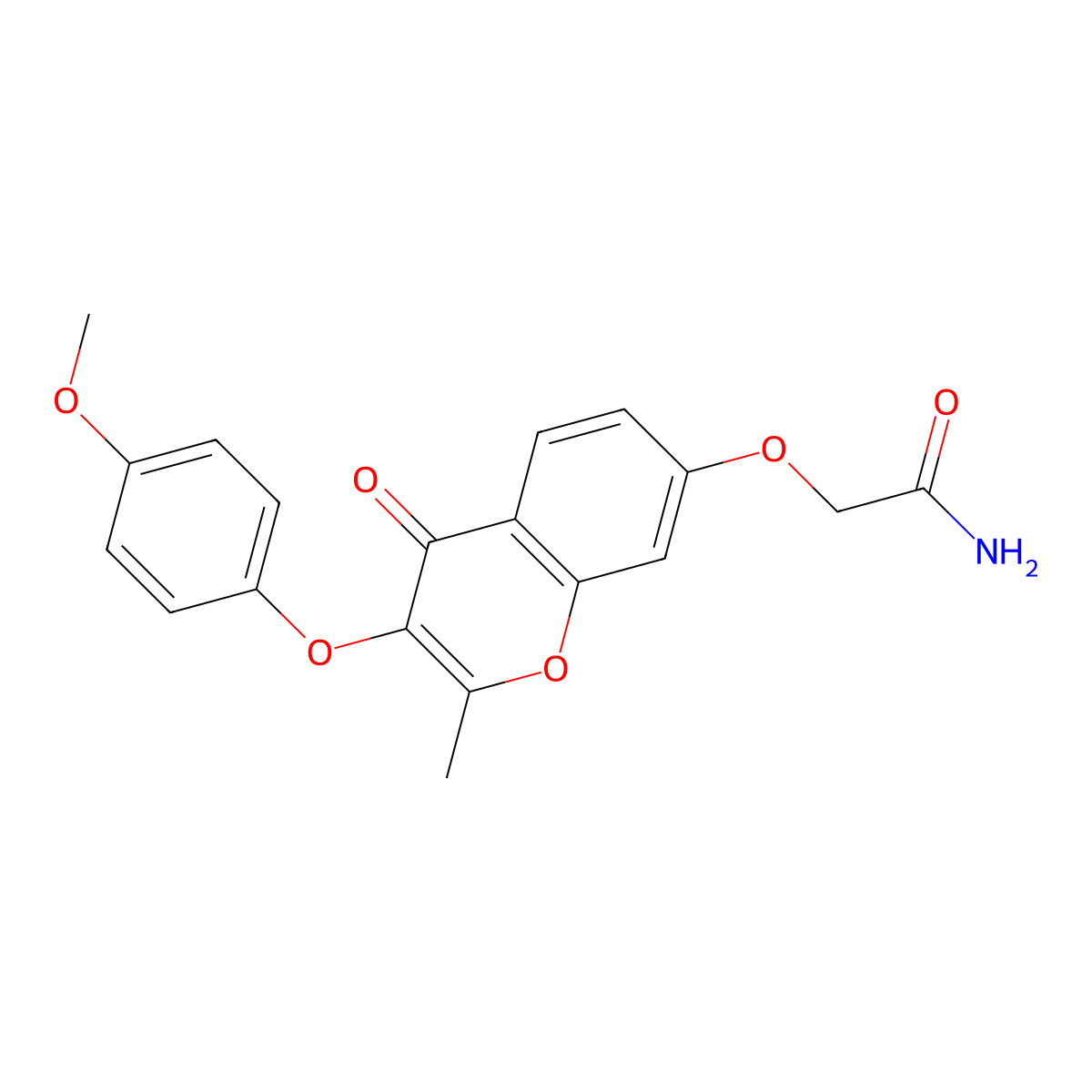 2-((3-(4-methoxyphenoxy)-2-methyl-4-oxo-4H-chromen-7-yl)oxy)acetamide molecular structure, CAS 858762-27-3