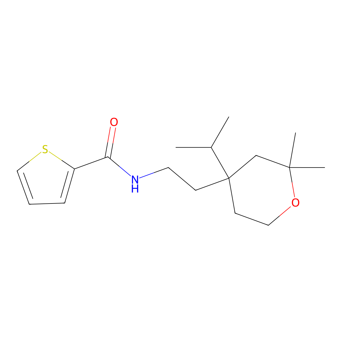 N-[2-(2,2-dimethyl-4-propan-2-yloxan-4-yl)ethyl]thiophene-2-carboxamide molecular structure, CAS 858762-51-3