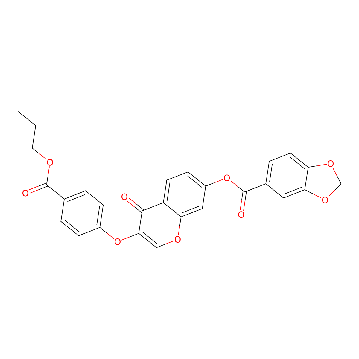 4-oxo-3-(4-(propoxycarbonyl)phenoxy)-4H-chromen-7-yl benzo[d][1,3]dioxole-5-carboxylate molecular structure, CAS 858762-61-5
