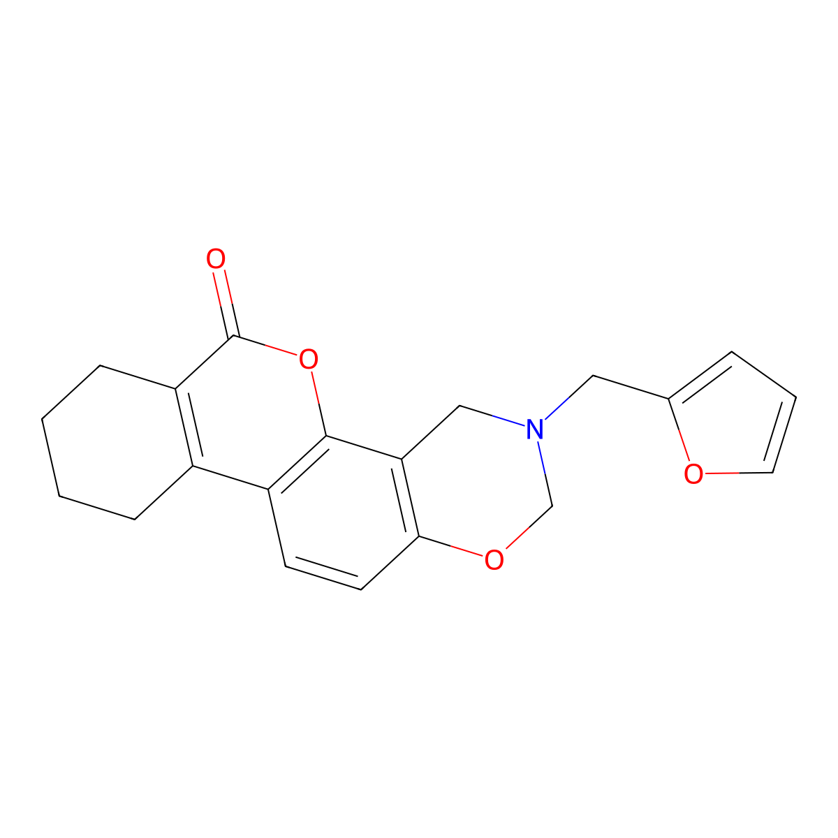 3-(2-furylmethyl)-3,4,7,8,9,10-hexahydro-2H,6H-benzo[3,4]chromeno[8,7-e][1,3]oxazin-6-one molecular structure, CAS 858762-70-6