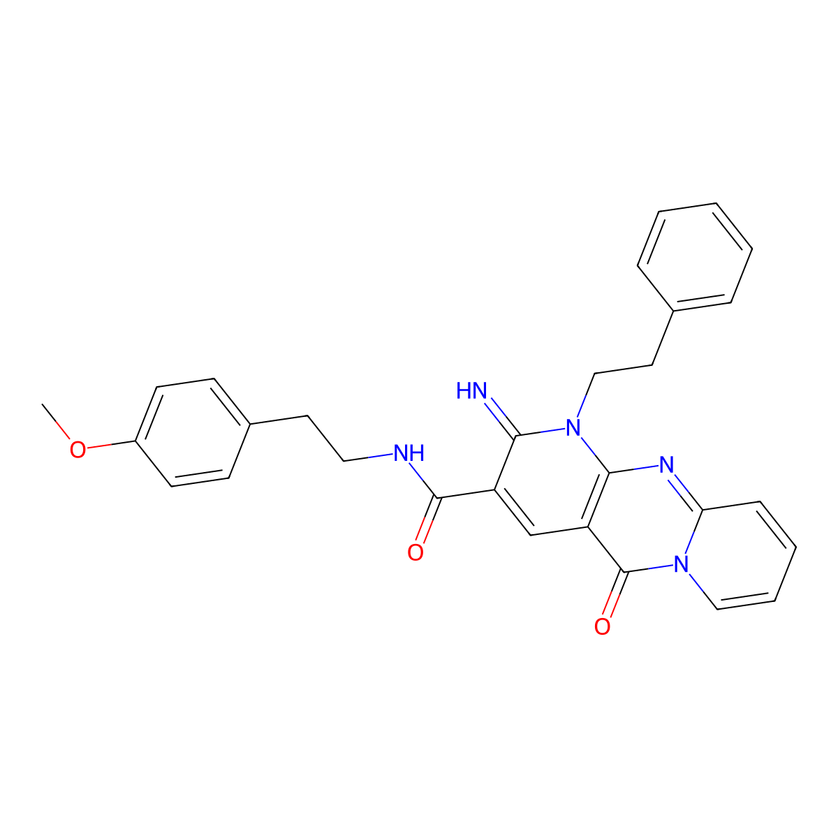 6-imino-N-[2-(4-methoxyphenyl)ethyl]-2-oxo-7-(2-phenylethyl)-1,7,9-triazatricyclo[8.4.0.0^{3,8}]tetradeca-3(8),4,9,11,13-pentaene-5-carboxamide molecular structure, CAS 858762-72-8