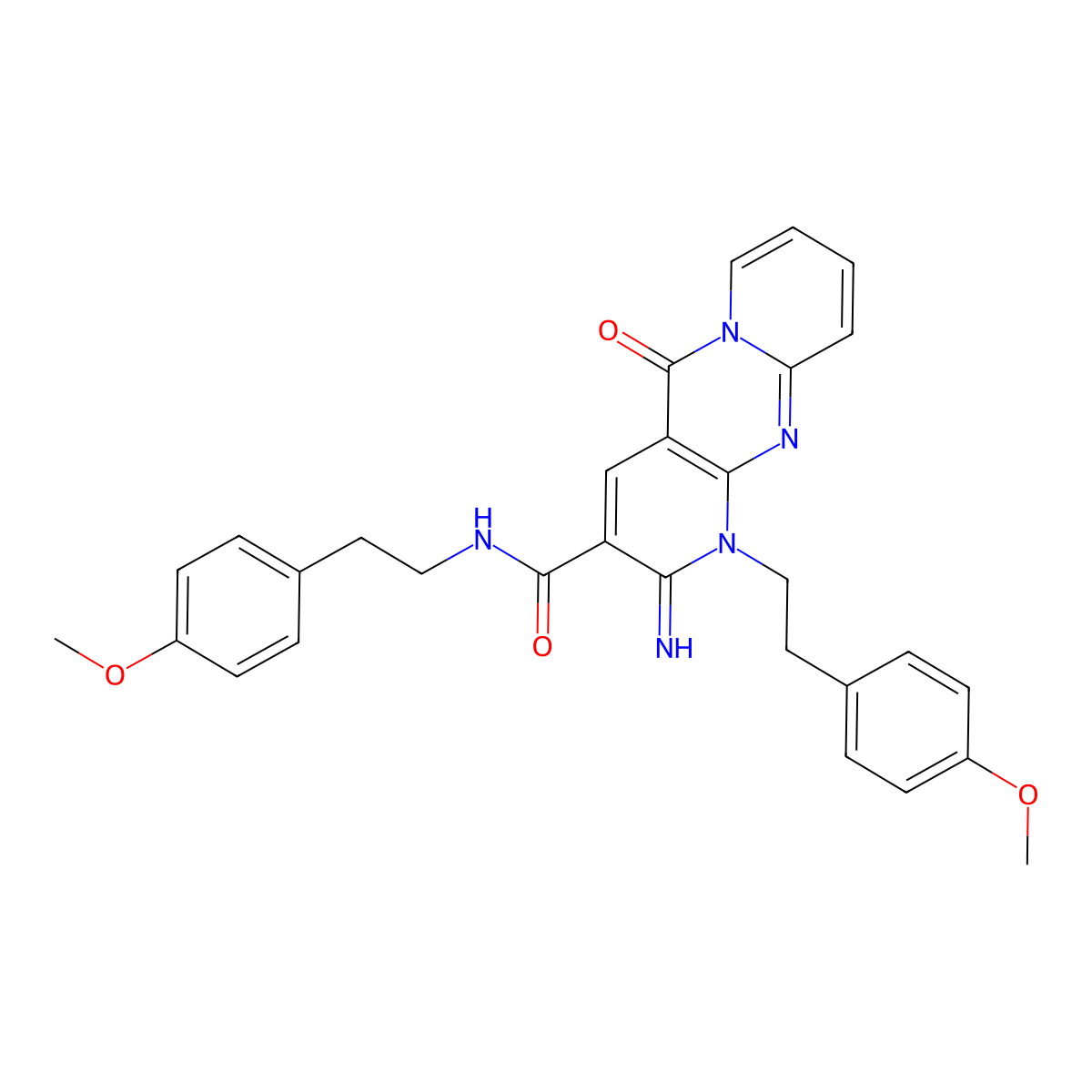2-imino-N,1-bis[2-(4-methoxyphenyl)ethyl]-5-oxo-1,5-dihydro-2H-dipyrido[1,2-a:2',3'-d]pyrimidine-3-carboxamide molecular structure, CAS 858762-75-1