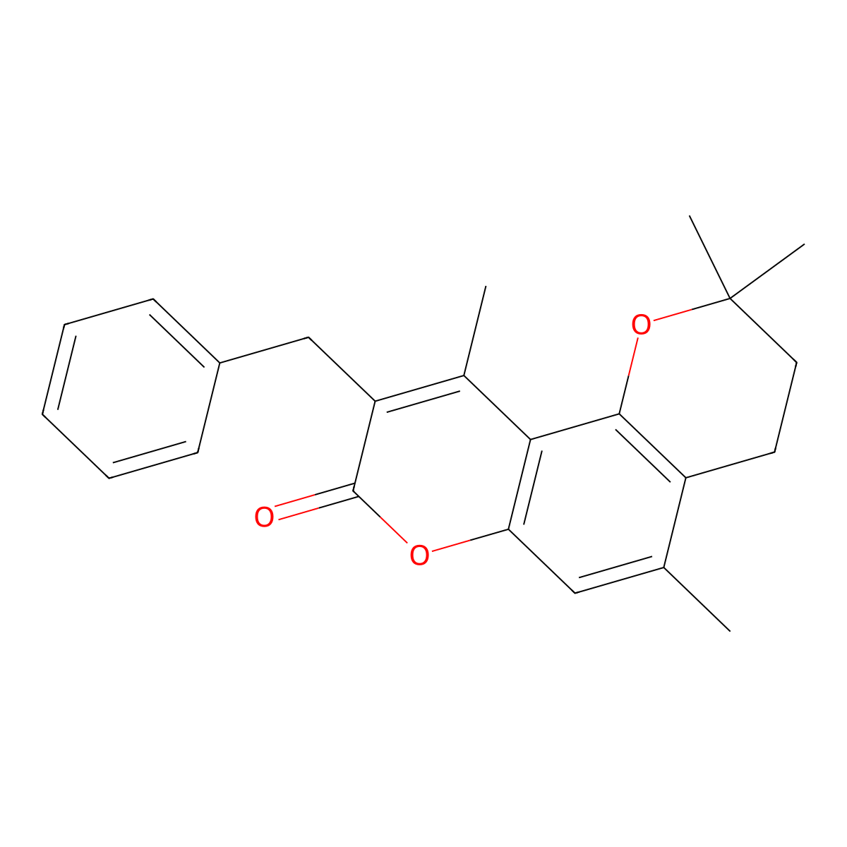 9-benzyl-2,2,5,10-tetramethyl-3,4-dihydro-2H,8H-pyrano[2,3-f]chromen-8-one molecular structure, CAS 858763-26-5