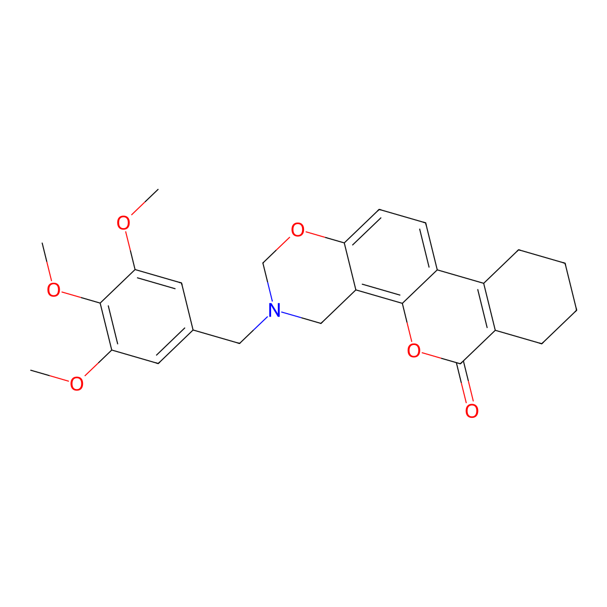 3-(3,4,5-trimethoxybenzyl)-3,4,7,8,9,10-hexahydro-2H,6H-benzo[3,4]chromeno[8,7-e][1,3]oxazin-6-one molecular structure, CAS 858763-33-4