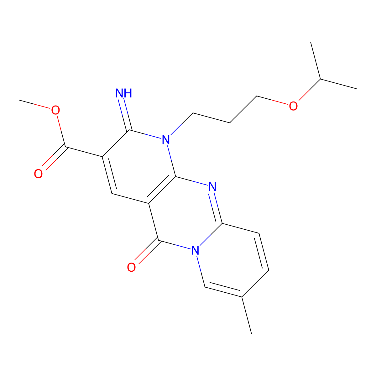Methyl 6-imino-13-methyl-2-oxo-7-[3-(propan-2-yloxy)propyl]-1,7,9-triazatricyclo[8.4.0.0^{3,8}]tetradeca-3(8),4,9,11,13-pentaene-5-carboxylate molecular structure, CAS 858763-55-0