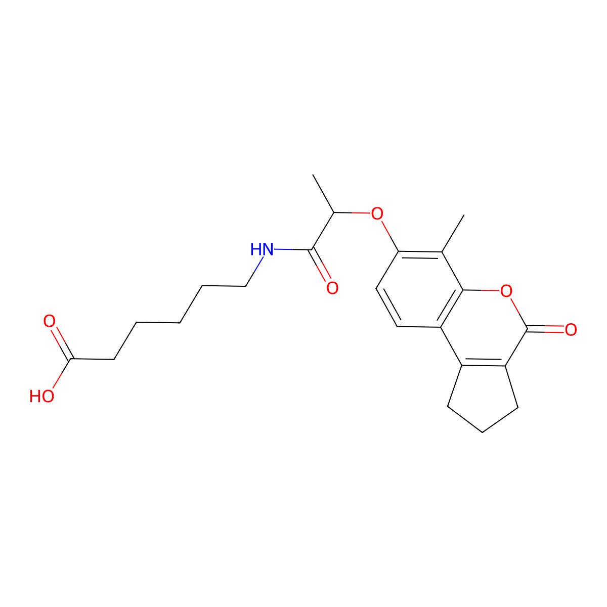 6-({2-[(6-Methyl-4-oxo-1,2,3,4-tetrahydrocyclopenta[c]chromen-7-yl)oxy]propanoyl}amino)hexanoic acid molecular structure, CAS 858763-70-9