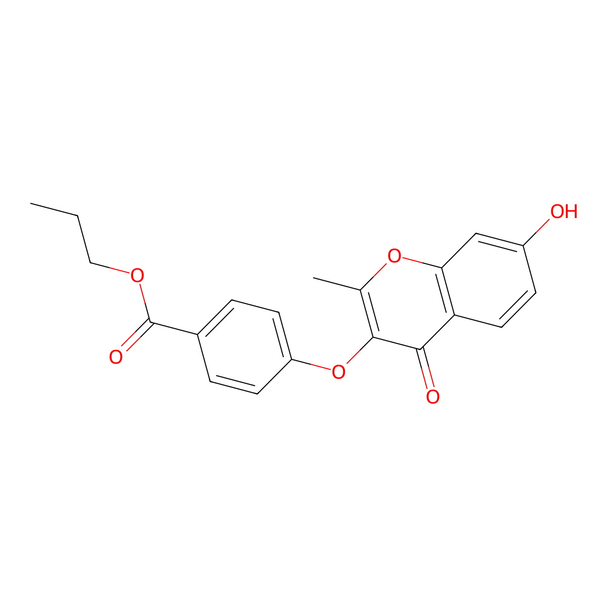 propyl 4-[(7-hydroxy-2-methyl-4-oxo-4H-chromen-3-yl)oxy]benzoate molecular structure, CAS 858763-86-7