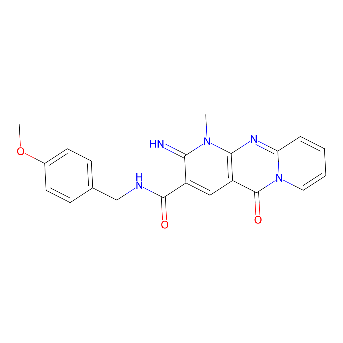 6-imino-N-[(4-methoxyphenyl)methyl]-7-methyl-2-oxo-1,7,9-triazatricyclo[8.4.0.0^{3,8}]tetradeca-3(8),4,9,11,13-pentaene-5-carboxamide molecular structure, CAS 858763-91-4