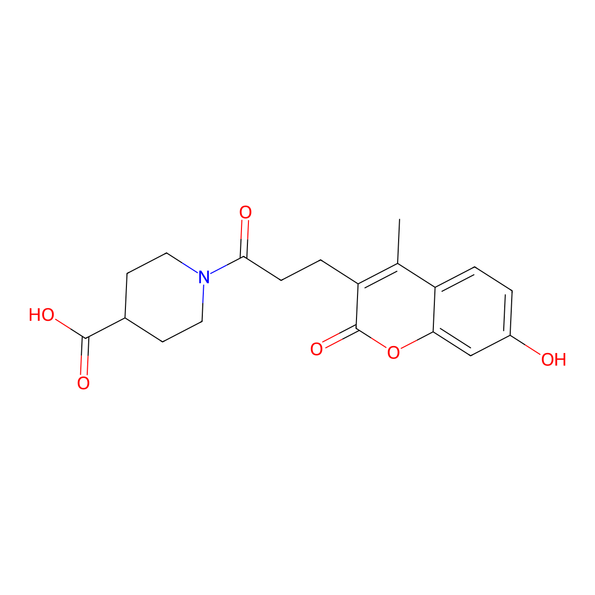 1-[3-(7-hydroxy-4-methyl-2-oxo-2H-chromen-3-yl)propanoyl]-4-piperidinecarboxylic acid molecular structure, CAS 858764-15-5