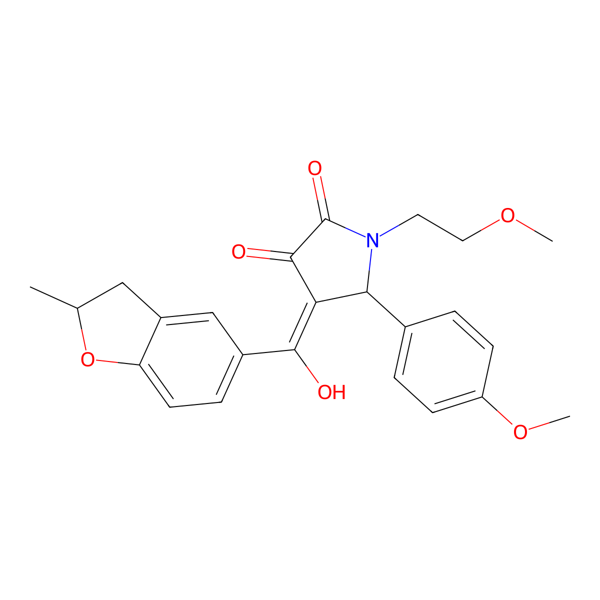 3-hydroxy-1-(2-methoxyethyl)-5-(4-methoxyphenyl)-4-(2-methyl-2,3-dihydro-1-benzofuran-5-carbonyl)-2,5-dihydro-1H-pyrrol-2-one molecular structure, CAS 858764-18-8