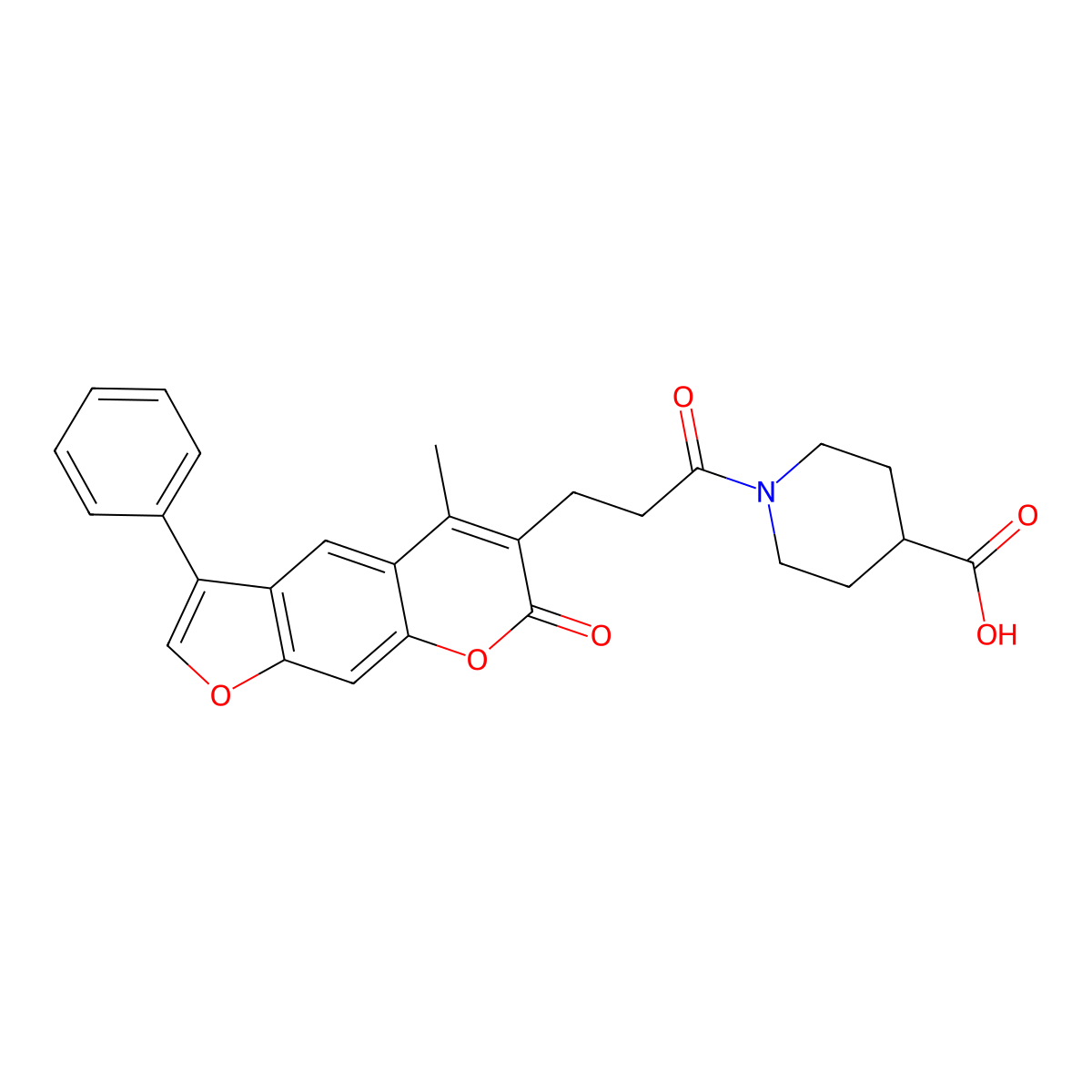 1-[3-(5-methyl-7-oxo-3-phenyl-7H-furo[3,2-g]chromen-6-yl)propanoyl]piperidine-4-carboxylic acid molecular structure, CAS 858764-19-9
