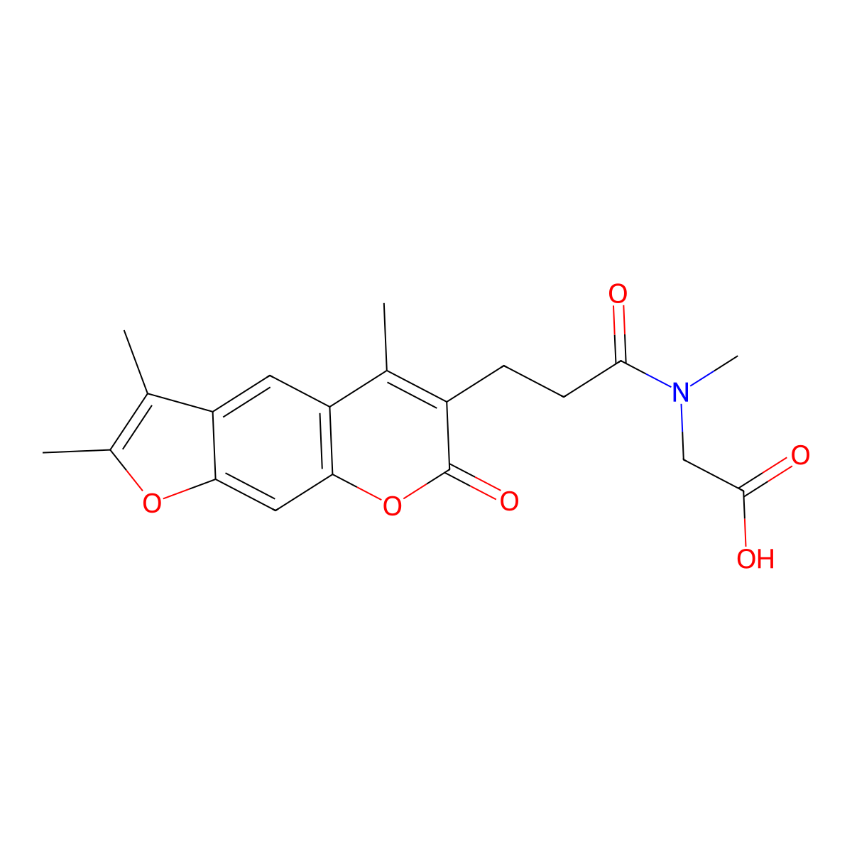 N-methyl-N-[3-(2,3,5-trimethyl-7-oxo-7H-furo[3,2-g]chromen-6-yl)propanoyl]glycine molecular structure, CAS 858764-27-9