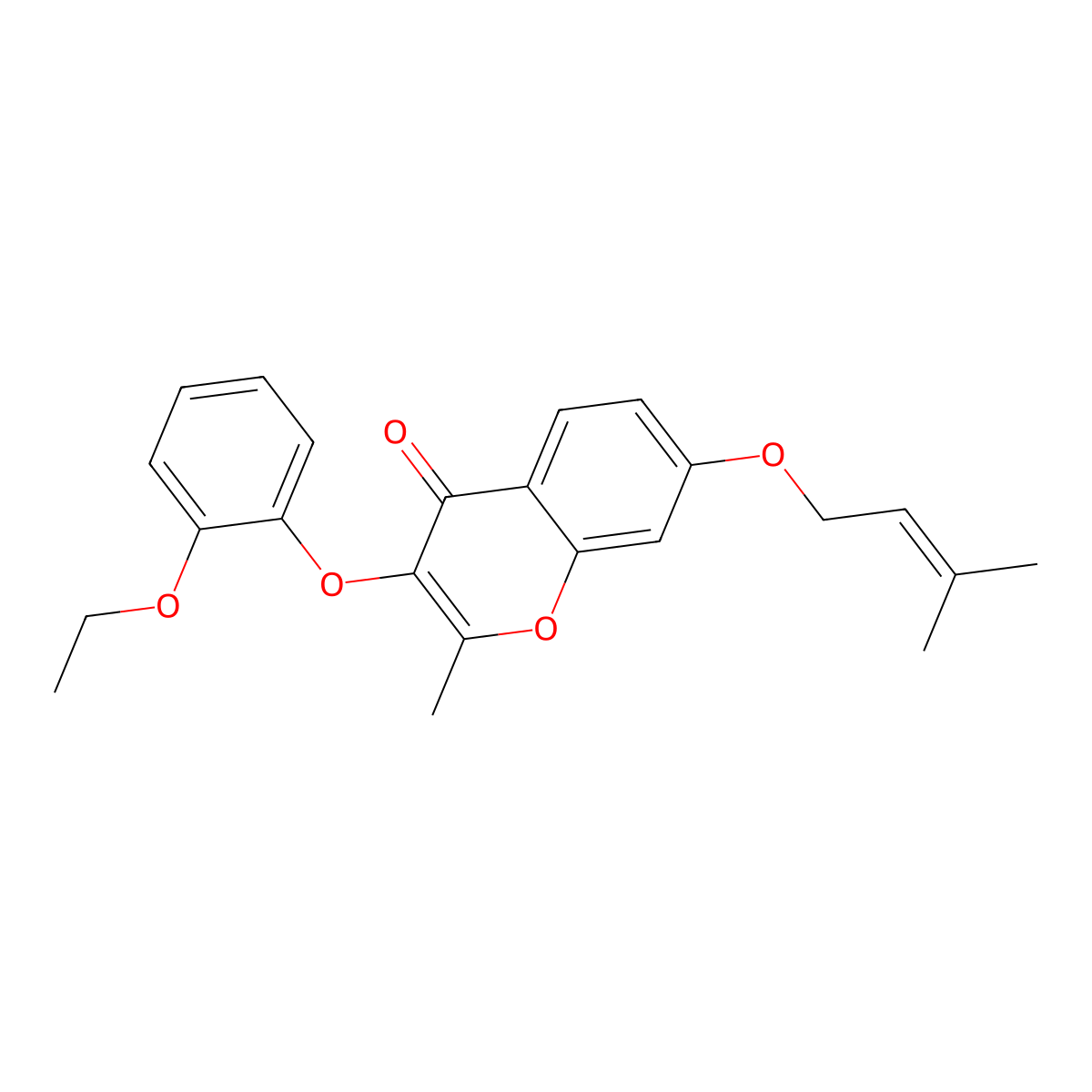 3-(2-ethoxyphenoxy)-2-methyl-7-((3-methylbut-2-en-1-yl)oxy)-4H-chromen-4-one molecular structure, CAS 858764-35-9