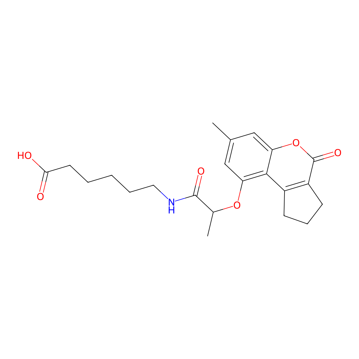 6-({2-[(7-Methyl-4-oxo-1,2,3,4-tetrahydrocyclopenta[c]chromen-9-yl)oxy]propanoyl}amino)hexanoic acid molecular structure, CAS 858764-55-3