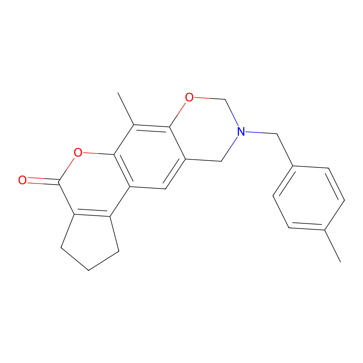 6-methyl-9-(4-methylbenzyl)-2,3,9,10-tetrahydro-8H-cyclopenta[3,4]chromeno[6,7-e][1,3]oxazin-4(1H)-one molecular structure, CAS 858764-61-1