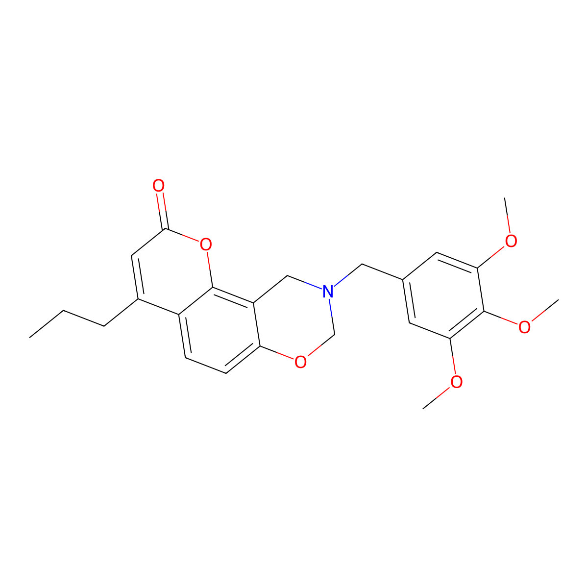 4-propyl-9-(3,4,5-trimethoxybenzyl)-9,10-dihydro-2H,8H-chromeno[8,7-e][1,3]oxazin-2-one molecular structure, CAS 858764-82-6