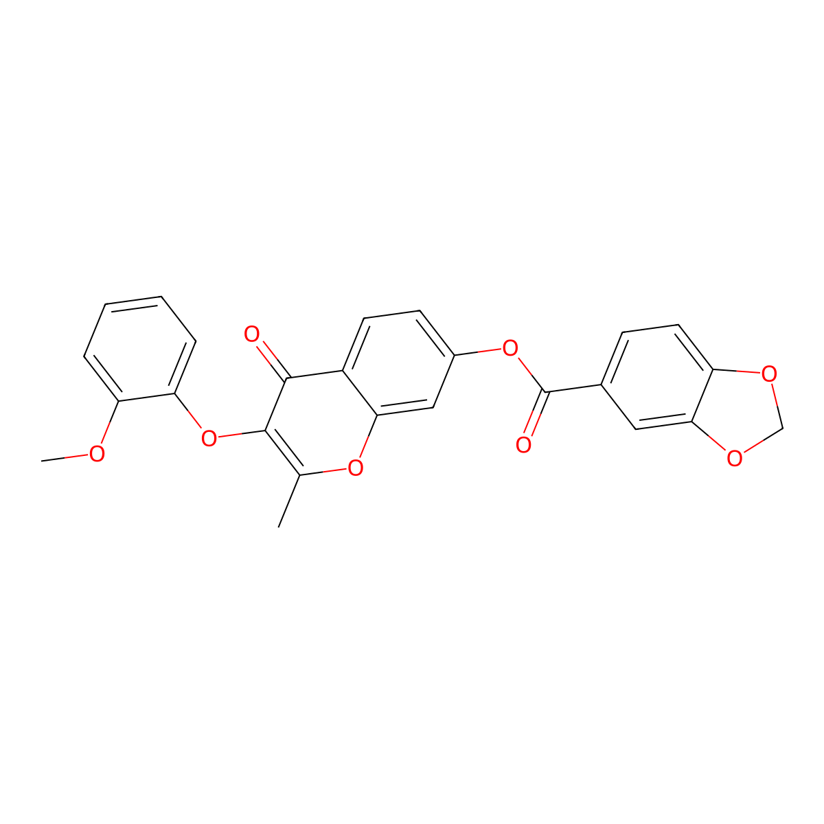 3-(2-methoxyphenoxy)-2-methyl-4-oxo-4H-chromen-7-yl 1,3-benzodioxole-5-carboxylate molecular structure, CAS 858764-85-9