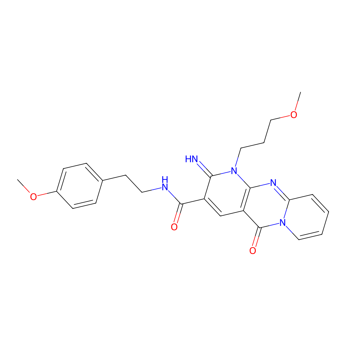 6-imino-N-[2-(4-methoxyphenyl)ethyl]-7-(3-methoxypropyl)-2-oxo-1,7,9-triazatricyclo[8.4.0.0^{3,8}]tetradeca-3(8),4,9,11,13-pentaene-5-carboxamide molecular structure, CAS 858765-02-3