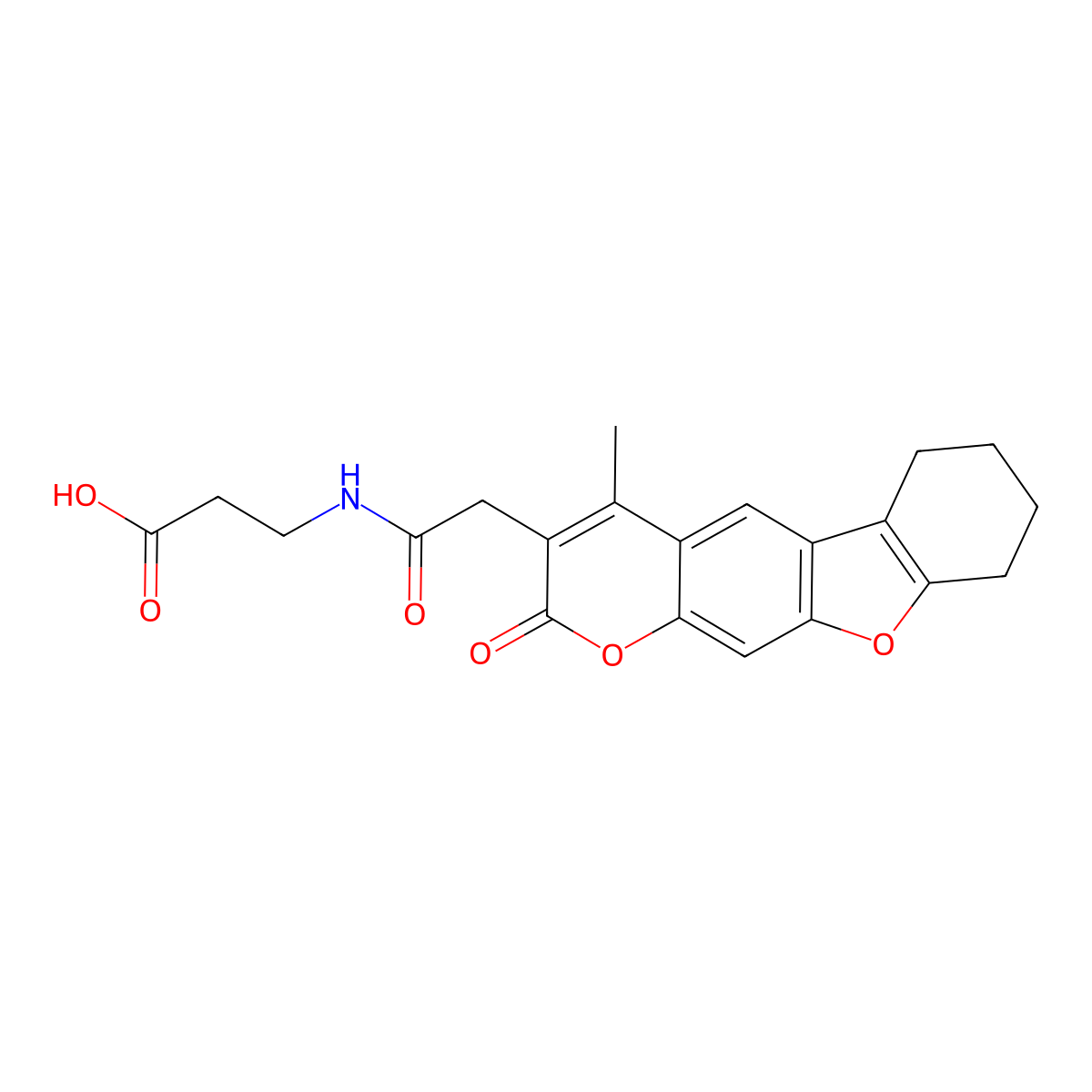 N-[(4-methyl-2-oxo-6,7,8,9-tetrahydro-2H-[1]benzofuro[3,2-g]chromen-3-yl)acetyl]-beta-alanine molecular structure, CAS 858765-27-2
