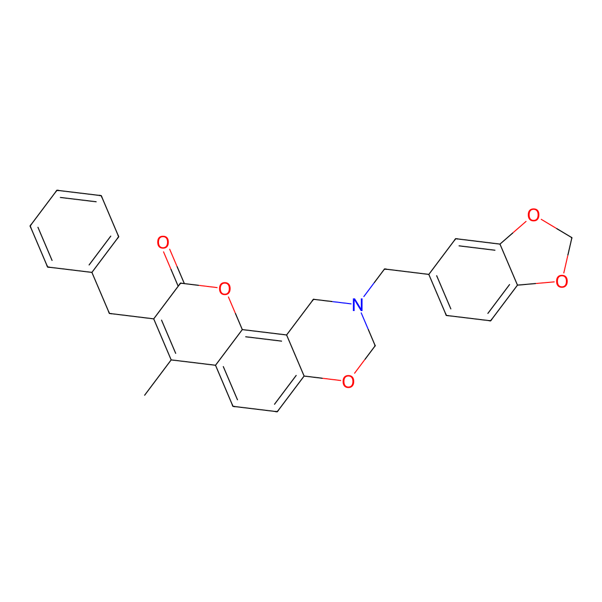 9-(1,3-benzodioxol-5-ylmethyl)-3-benzyl-4-methyl-9,10-dihydro-2H,8H-chromeno[8,7-e][1,3]oxazin-2-one molecular structure, CAS 858765-74-9