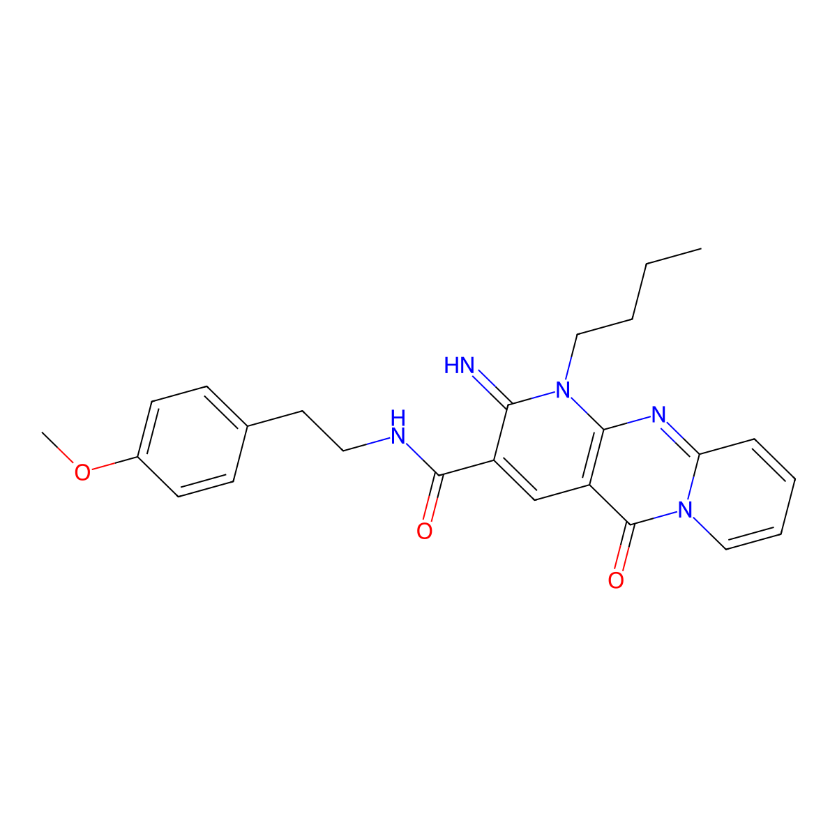 7-butyl-6-imino-N-[2-(4-methoxyphenyl)ethyl]-2-oxo-1,7,9-triazatricyclo[8.4.0.0^{3,8}]tetradeca-3(8),4,9,11,13-pentaene-5-carboxamide molecular structure, CAS 858765-76-1