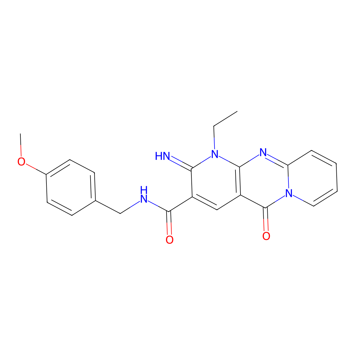 1-ethyl-2-imino-N-(4-methoxybenzyl)-5-oxo-1,5-dihydro-2H-dipyrido[1,2-a:2',3'-d]pyrimidine-3-carboxamide molecular structure, CAS 858765-87-4