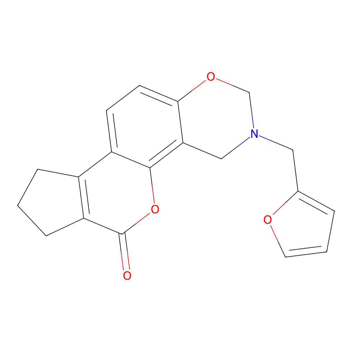 3-(2-furylmethyl)-3,4,8,9-tetrahydro-2H-cyclopenta[3,4]chromeno[8,7-e][1,3]oxazin-6(7H)-one molecular structure, CAS 858766-93-5